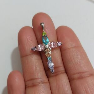 SOLD Sterling Silver Cross Pendant Paved With Multicolor Crystals